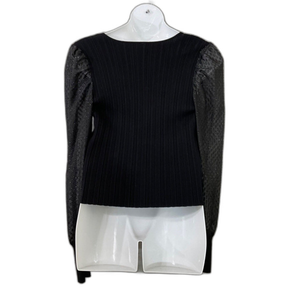 By Anthropologie sweater Top ribbed Sheer sleeves Square Neck women’s XL Black - Picture 2 of 12